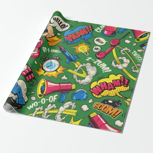 Pop Art farbenfrohe nahtlose Muster mit Comic Spee Geschenkpapier (Ungerollt)