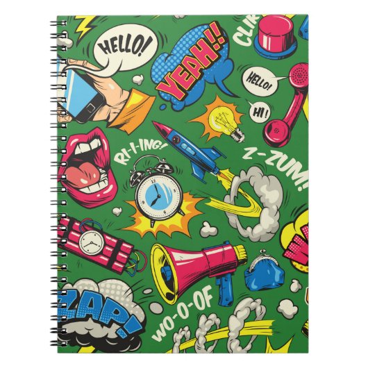 Pop Art farbenfrohe nahtlose Muster mit Comic Spee Notizblock (Vorderseite)