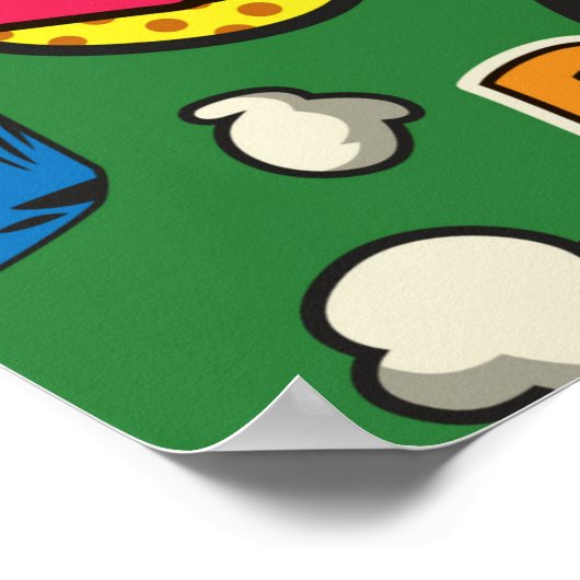 Pop Art farbenfrohe nahtlose Muster mit Comic Spee Poster (Ecke)