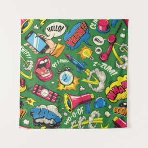 Pop Art farbenfrohe nahtlose Muster mit Comic Spee Wandteppich