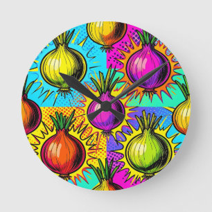 Pop-Art Farbige Zwiebeln Runde Wanduhr