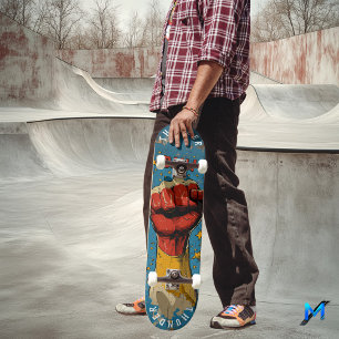 Pop-Art-Faust mit Comic-Burst - Fetter Retro-Vibe Skateboard