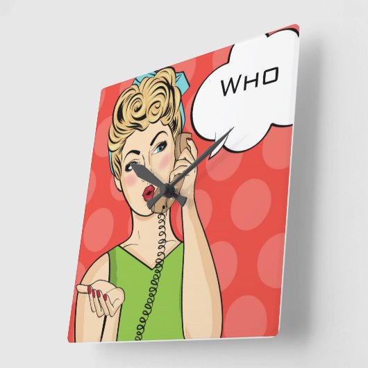 Pop Art Female Quadratische Wanduhr (Winkel)