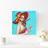 Pop Art Female Quadratische Wanduhr (Zuhause)