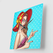 Pop Art Female Quadratische Wanduhr (Winkel)