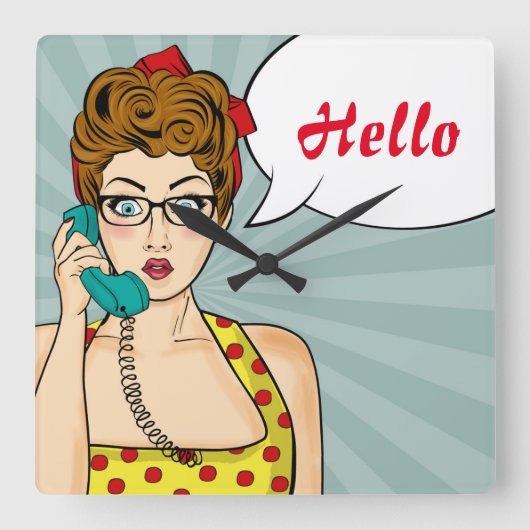 Pop Art Female Quadratische Wanduhr (Vorderseite)