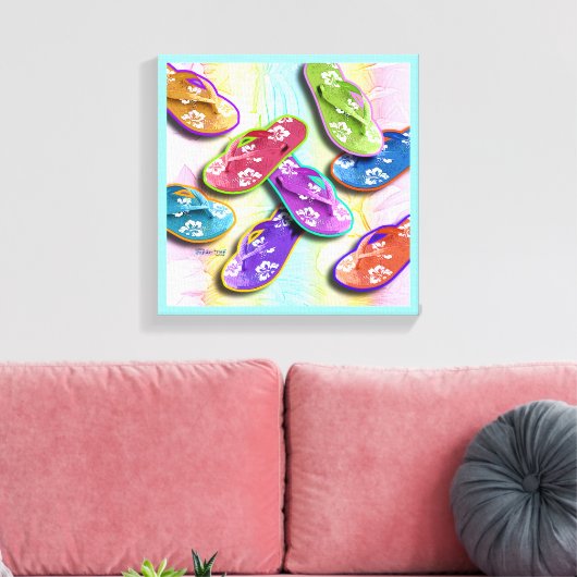 Pop Art FLIP FLOPS Gallery Wrapped Canvas Leinwanddruck (Insitu (Wohnzimmer))