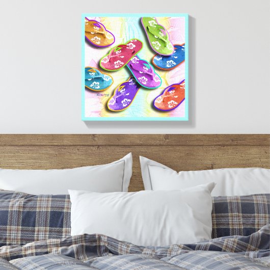 Pop Art FLIP FLOPS Gallery Wrapped Canvas Leinwanddruck (Insitu (Schlafzimmer))