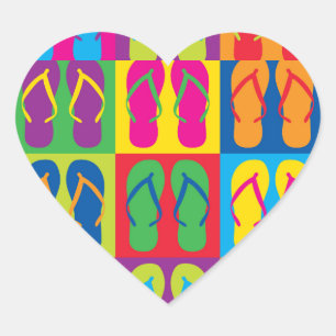 Pop Art Flip Flops Herz-Aufkleber