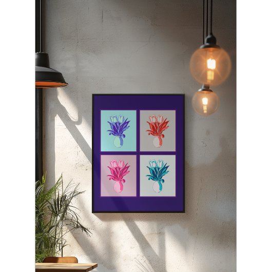 Pop Art Floral Quartett: Lebhafte Tulips in einer  Poster