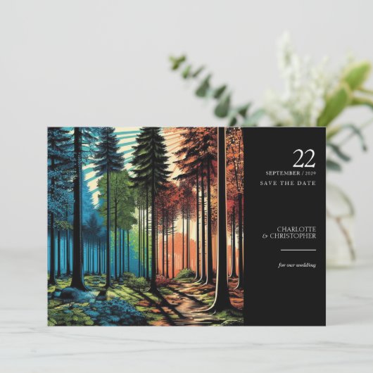 Pop Art Forest Save The Date (Stehend Vorderseite)