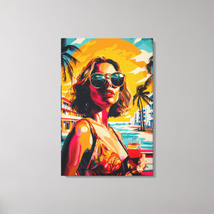 Pop-Art-Frau in tropischen Sonnenuntergangs-Vibes Leinwanddruck