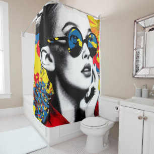 Pop-Art-Frau mit Sonnenbrille Duschvorhang