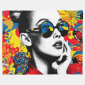 Pop-Art-Frau mit Sonnenbrille Fleecedecke (Vorderseite (Horizontal))