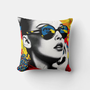 Pop-Art-Frau mit Sonnenbrille Kissen