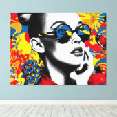 Pop-Art-Frau mit Sonnenbrille Leinwanddruck (Insitu (Holzboden))