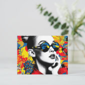 Pop-Art-Frau mit Sonnenbrille Postkarte (Stehend Vorderseite)