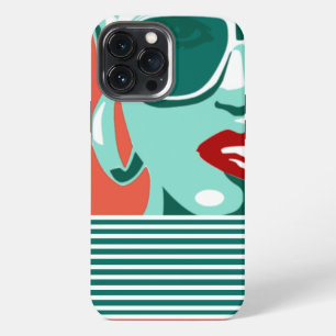 Pop-Art-Frau mit weißer Sonnenbrille beißt rote Li iPhone 13 Pro Max Hülle
