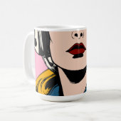Pop-Art-Frauen-Kaffeetasse – Retro-Comic-Style-Kun Kaffeetasse (Vorderseite Links)