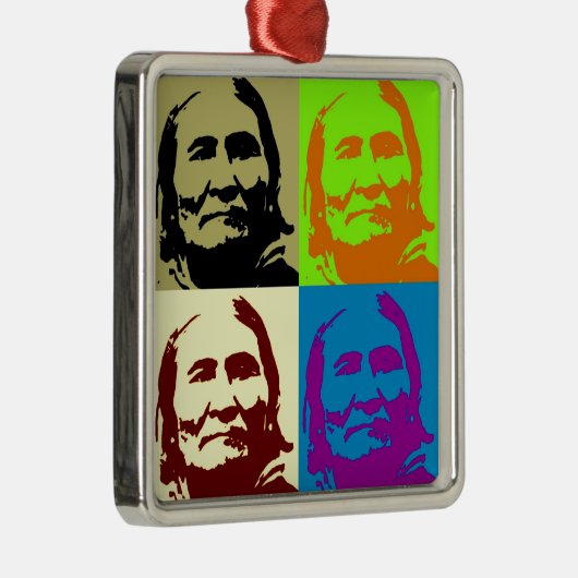 Pop Art Freedom Fighter Geronimo Silbernes Ornament (Rechts)