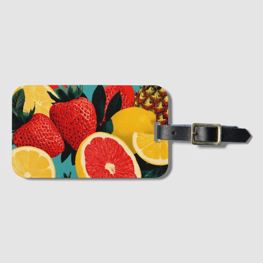 Pop Art Fruit Collage Illustration Gepäckanhänger (Vorderseite (Horizontal))