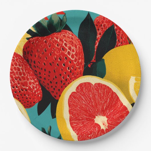 Pop Art Fruit Collage Illustration Pappteller (Vorderseite)