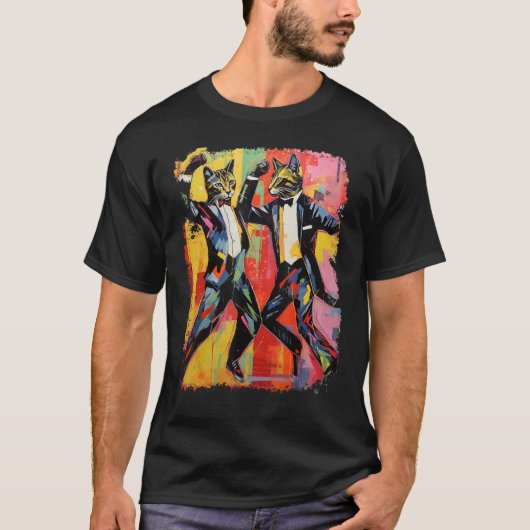 Pop Art Funny Cat Tanzmeme T-Shirt (Vorderseite)