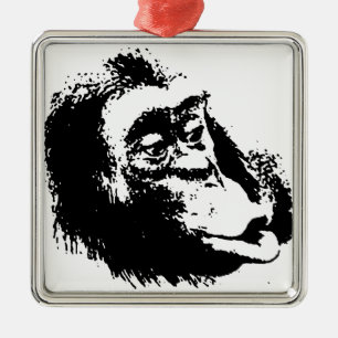 Pop Art Funny Chimpanzee Ornament Aus Metall