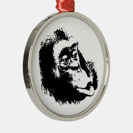 Pop Art Funny Chimpanzee Silbernes Ornament (Rechts)