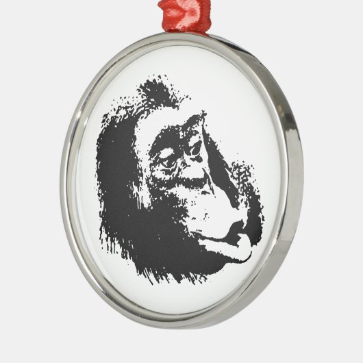 Pop Art Funny Chimpanzee Silbernes Ornament (Links)