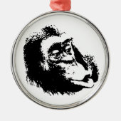 Pop Art Funny Chimpanzee Silbernes Ornament (Vorne)