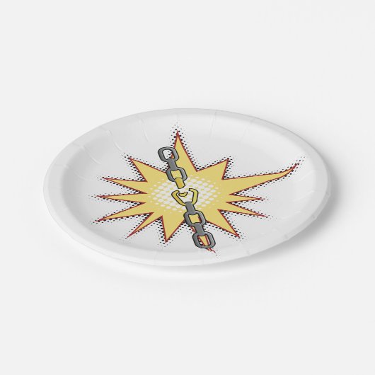 Pop Art gebrochen Kettenexplosion kühne Comic Stil Pappteller (Schrägansicht)