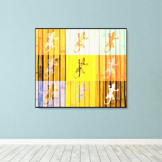 Pop Art Geckos - Wrapped Canvas Leinwanddruck (Insitu (Holzboden))
