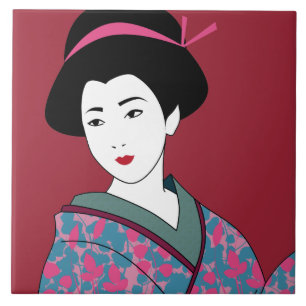 Pop-Art Geisha im Blumenkimono nach Maß Fliese