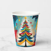 Pop Art Geometric Christmas Feathered Branches Pappbecher (Rückseite)
