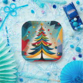 Pop Art Geometric Christmas Feathered Branches Pappteller (Party)