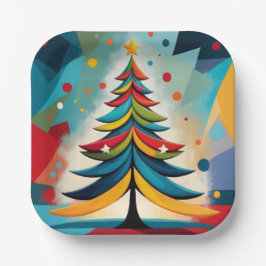 Pop Art Geometric Christmas Feathered Branches Pappteller
