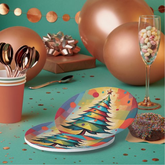 Pop Art Geometric Christmas Tree on Squares Pappteller (Multi)