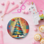 Pop Art Geometric Christmas Tree on Squares Pappteller (Party)