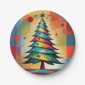 Pop Art Geometric Christmas Tree on Squares Pappteller (Vorderseite)