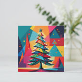 Pop Art Geometric Layered Weihnachtsbaum Feiertagskarte (Stehend Vorderseite)