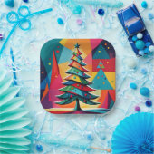 Pop Art Geometric Layered Weihnachtsbaum Pappteller (Party)
