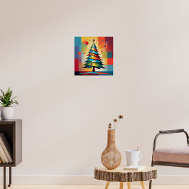 Pop-Art-Geometrischer-Christbaum-auf-Quadraten Poster