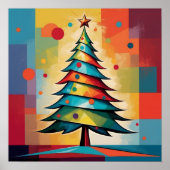 Pop-Art-Geometrischer-Christbaum-auf-Quadraten Poster (Vorne)