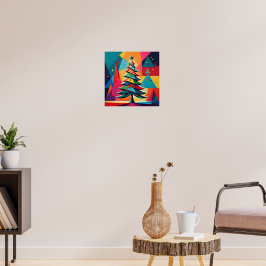 Pop-Art-Geometrischer geschichteter Weihnachtsbaum Poster