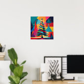 Pop-Art-Geometrischer geschichteter Weihnachtsbaum Poster (Heimbüro)