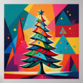 Pop-Art-Geometrischer geschichteter Weihnachtsbaum Poster (Vorne)