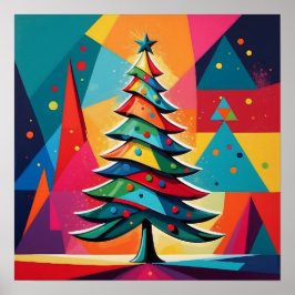 Pop-Art-Geometrischer geschichteter Weihnachtsbaum Poster