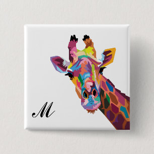 Pop Art Giraffe Mit Monogramm Button