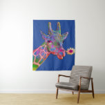 Pop Art Giraffe Wandteppich<br><div class="desc">Fügen Sie Ihrem Zimmer ein wenig Freude mit dieser farbenfrohen Pop-Kunst Giraffe mit einer Sonnenblume im Mund vor einem blauen Hintergrund.</div>